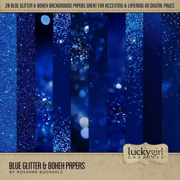 Add sparkle and shine to all your digital scrapbooking pages with these glitter and bokeh background papers by Lucky Girl Creative digital art. Perfect for Hanukkah, Chanukah, birthday parties, celebrations, New Year, and fun holiday pages! This kit is included in the Jewish Holiday Watercolor Bundle.