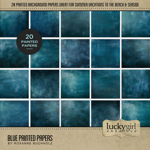 In tones of indigo blue, these beautiful painted papers by Lucky Girl Creative digital art for digital scrapbooking are great for beach vacations plus every day projects, too! This kit is included in the Paper Duo Ocean Water Bokeh Kit.