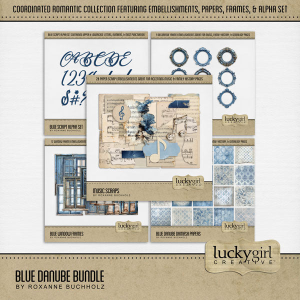 Music is in the air and this beautiful collection by Lucky Girl Creative digital art features vintage inspired papers, ephemera embellishments, decorative frames, and a script alpha set. Great for classic music lovers, musicians, and musical performances including recitals, concerts, band, theater, and anything music related.