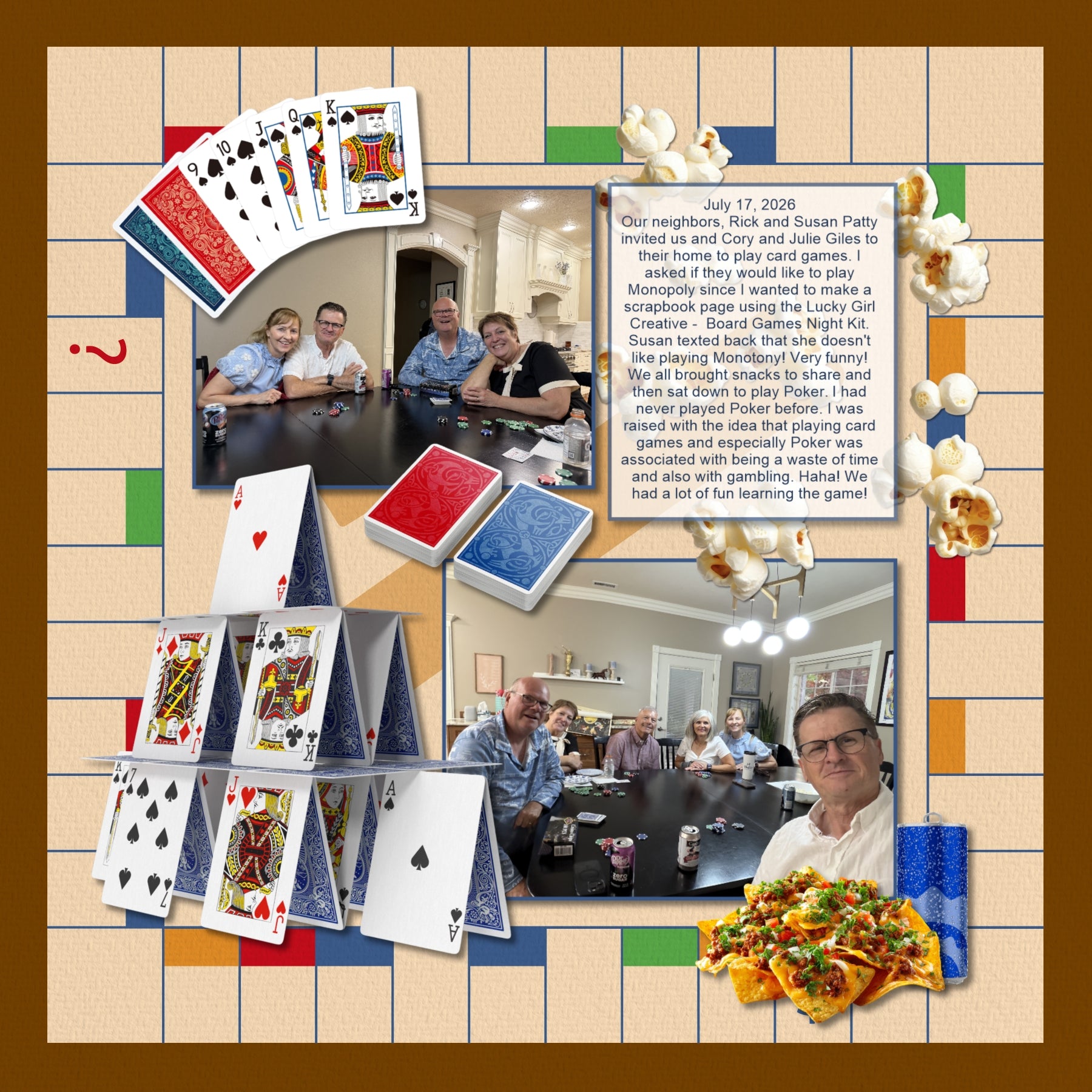 Nothing could be more fun than a family game night! Filled with realistic embellishments and board game background papers by Lucky Girl Creative digital art, you'll create memorable digital scrapbooking pages to tell your story. Embellishments include air hockey table, arcade game, backgammon, beer pong, bingo, Scrabble, checkers, chess, chess timer, Chinese Checkers, Connect 4, cornhole, cribbage, croquet, dartboard, darts, dice, Yahtzee, dominoes, educational game, foosball, game piece, Candyland, Meeple