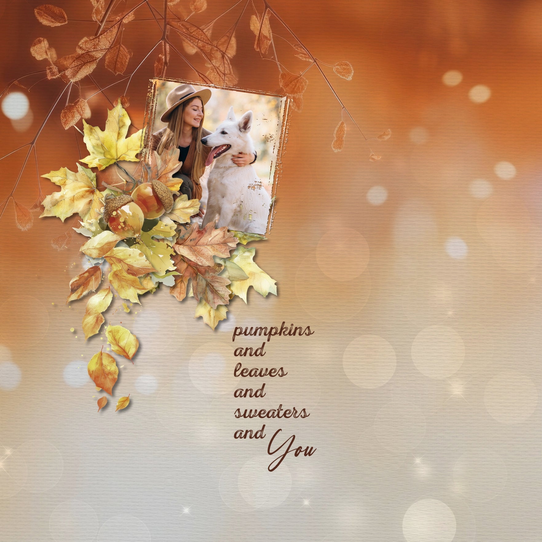 Add beautiful bokeh and botanical backgrounds by Lucky Girl Creative digital art for digital scrapbooking to any theme or occasion page for that magical touch of sparkle and glow to highlight the fall and autumn season. This kit is included in the Botanical Bokeh Papers Bundle.