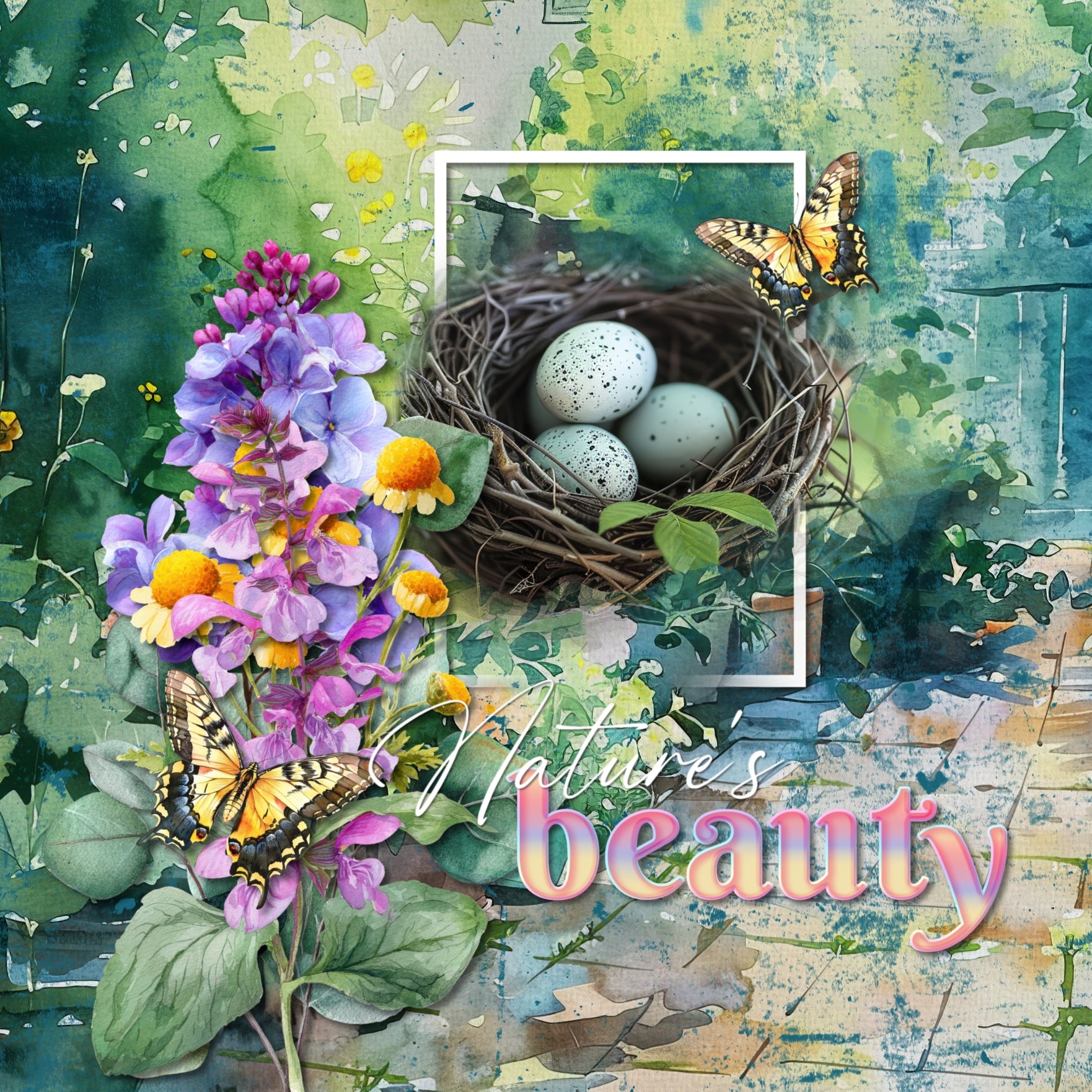 Add beautiful watercolor embellishments, papers, clusters, borders, and alpha set by Lucky Girl Creative digital art for digital scrapbooking to all your flower garden, spring, summer, outdoor, and nature pages! Embellishments include bird, butterfly, Bluebird, Hummingbird, bunny, rabbit, frog, honeycomb, honey bee, dragonfly, ladybug, gecko, salamander, butterfly, caterpillar, chrysalis, flower, floral, bench, leaf, leaves, wood box, butterfly house, wood sign, and more!