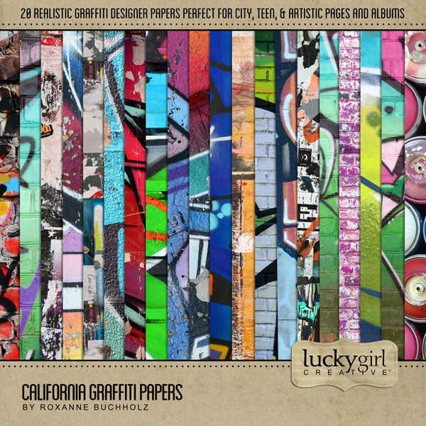 Add a fun and modern twist to your page backgrounds with these digital graffiti papers by Lucky Girl Creative. Great for accenting trips to the city!