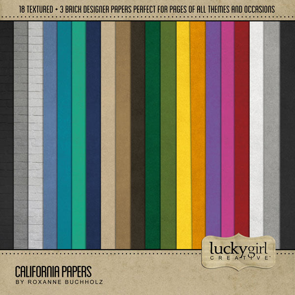 Add fun to your page backgrounds with these digital papers by Lucky Girl Creative in an assortment of rainbow colors.