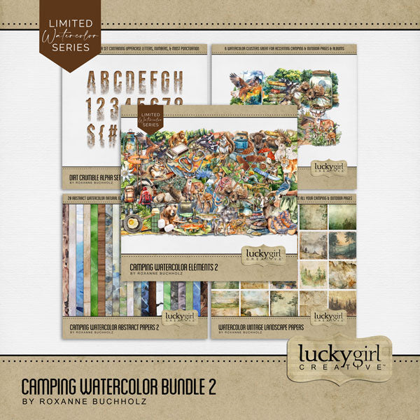 Camping Watercolor Abstract Papers 2 Digital Scrapbook Kit