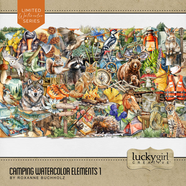 Camping Watercolor 1 Digital Scrapbook Bundle