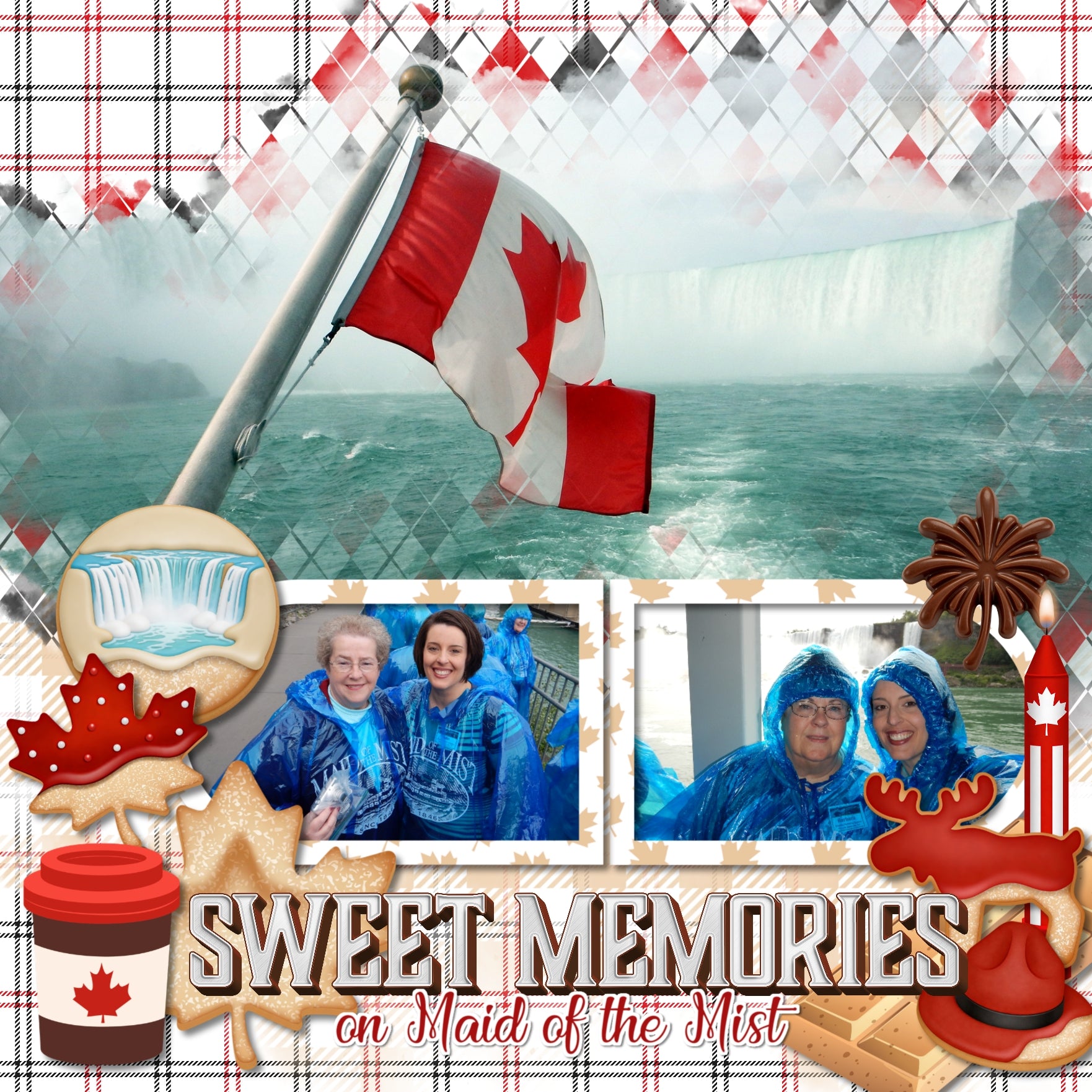 Add these sweet embellishments, bold patterned papers, clusters, and alpha sets by Lucky Girl Creative digital art to all your holiday digital scrapbooking pages! In hues of reds and browns, these sweet embellishments add so much fun to all your Canada Day projects including greeting cards and holiday decor. Embellishments include candy box, cake pop, candy, candle, hard candy, chocolate, candy cane, caramel, maple, chocolate, beaver, firework, hedgehog, Inukshuk, candy kiss, maple leaf, cookie, donut