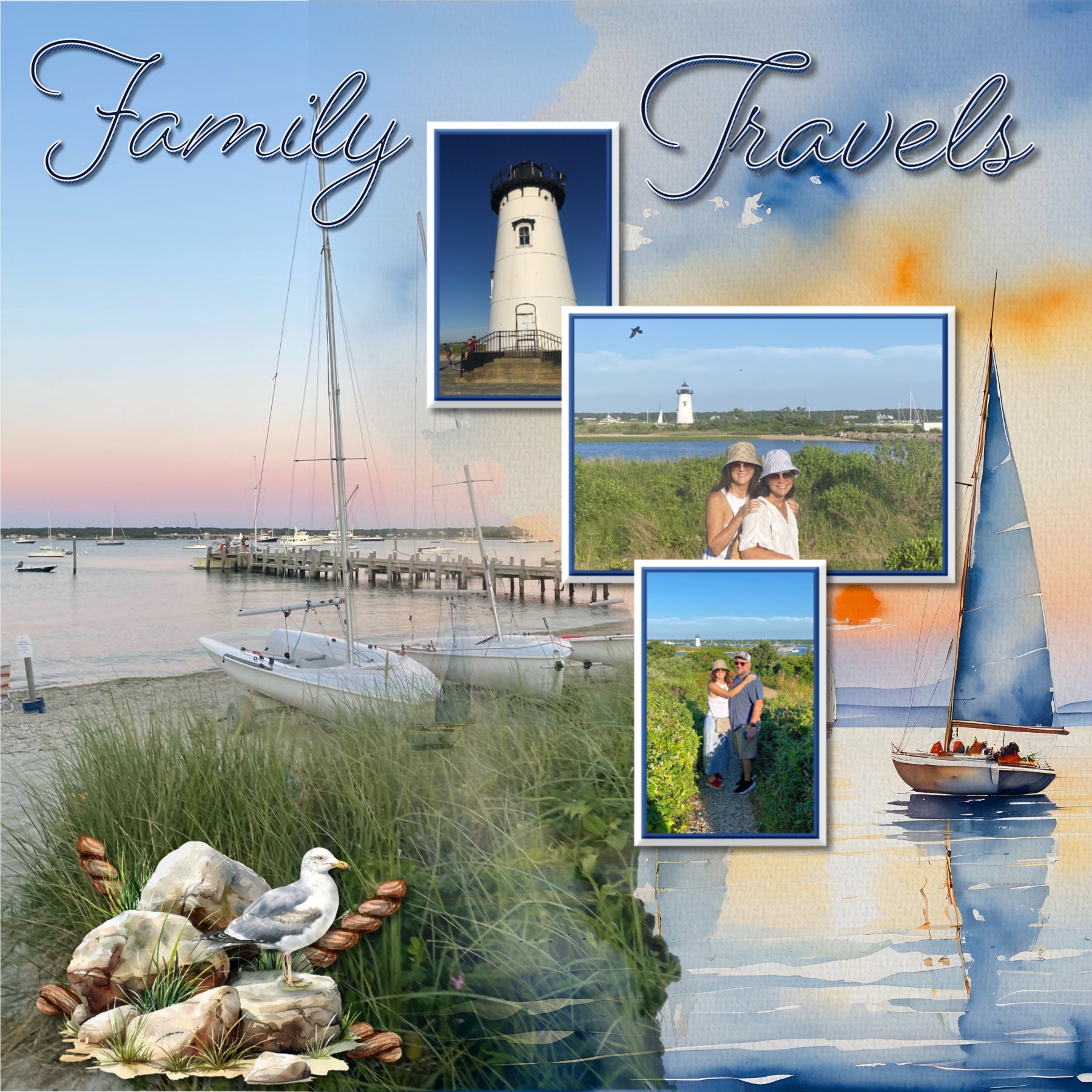 Cape Cod Islands Watercolor Digital Scrapbook Bundle