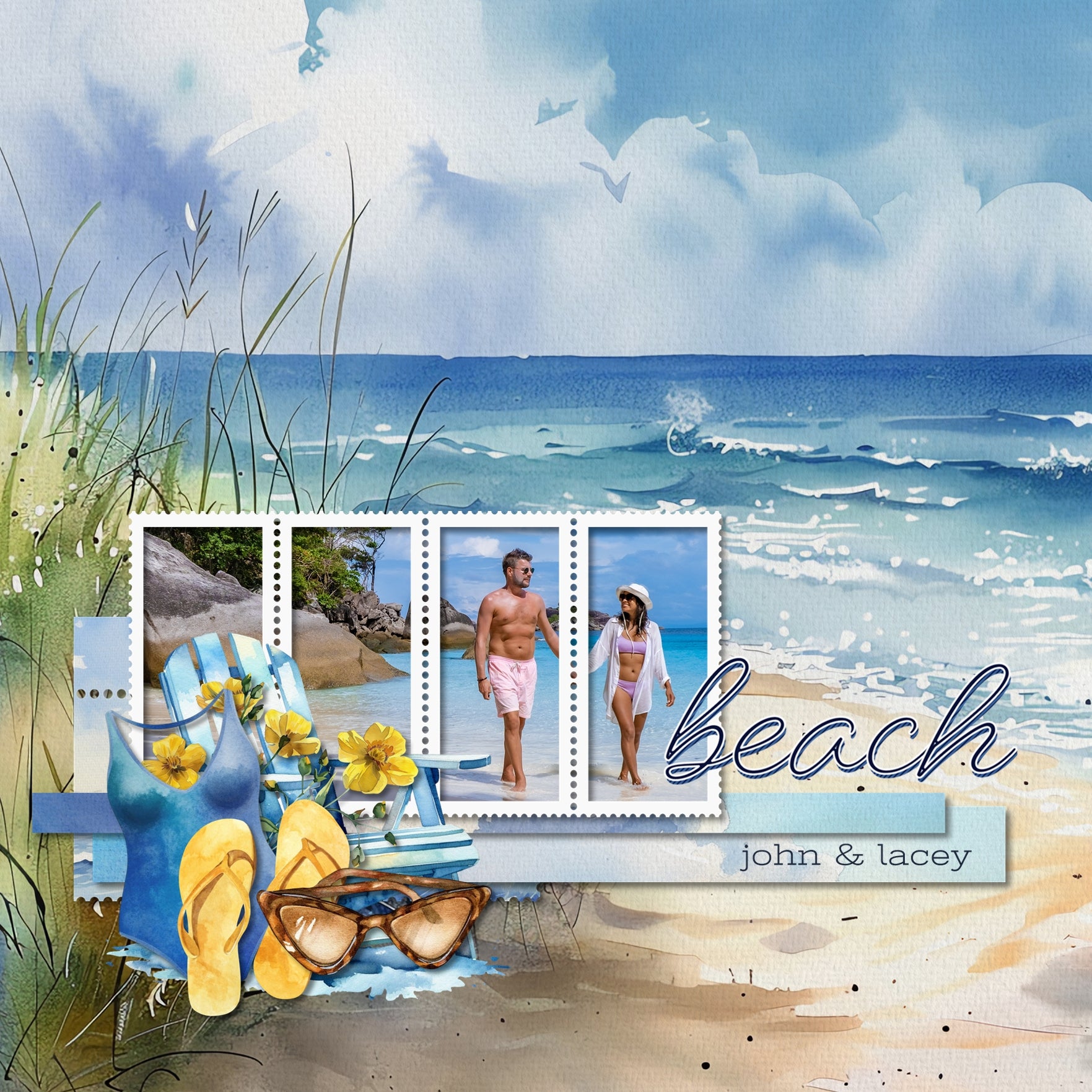 Cape Cod Islands Watercolor Elements Digital Scrapbook Kit