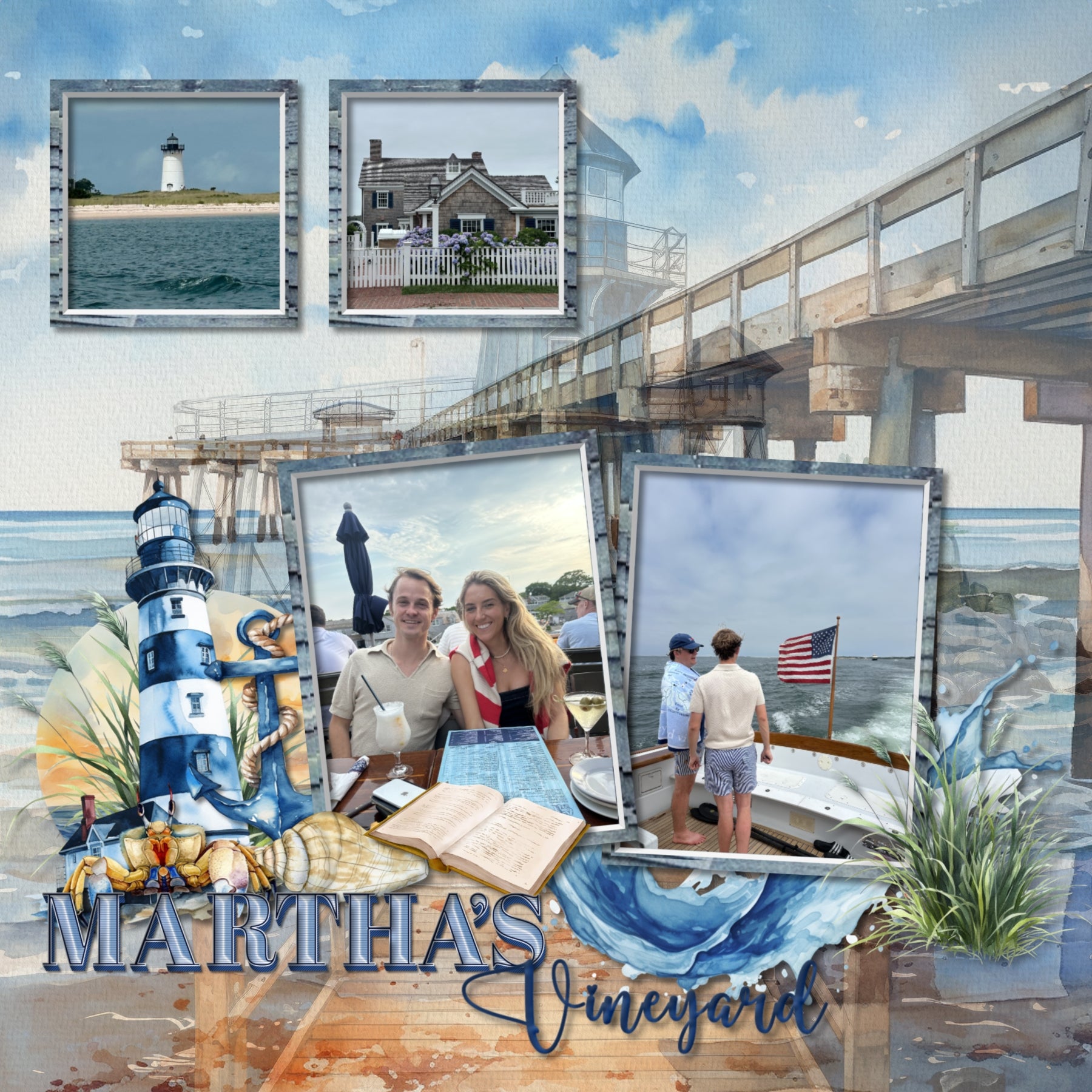 Add these beautiful watercolor nautical embellishments, papers, cluster embellishments, stamps, and alpha set by Lucky Girl Creative digital art to all your digital scrapbooking pages. Great for Cape Cod, coastal Maine, New England, Rhode Island, Outer Banks, North Carolina, Massachusetts South Coast pages, Nantucket, Martha's Vineyard, and other beach and seaside locations. From whale watching and biking the coastal Cape Cod Rail Trail to historical museums and ocean dining, this collection has it all.