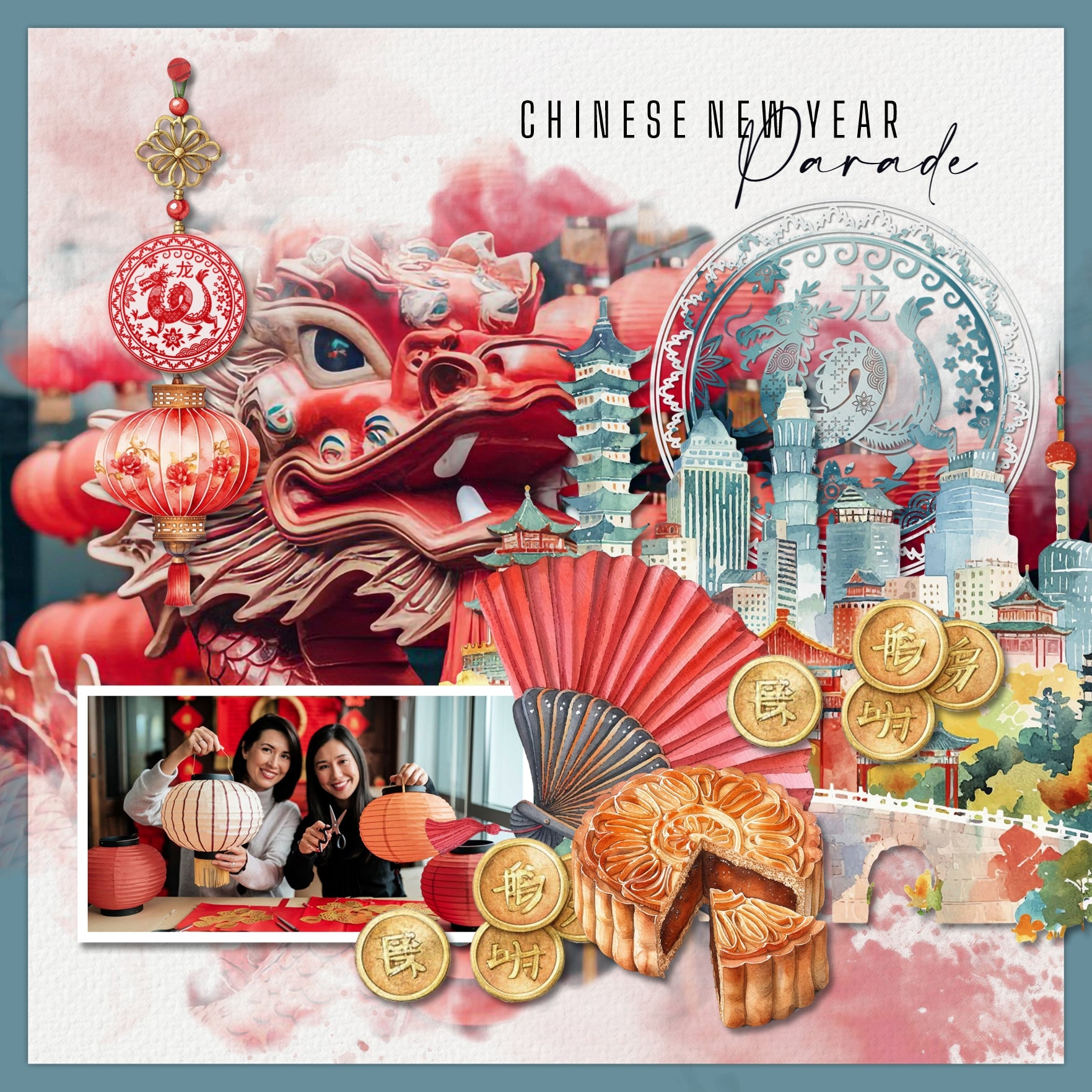 The zodiac calendar is very important in traditional Chinese culture and exists as a reflection of Chinese philosophy and culture. Chinese folkways held that one's personality is related to the attributes of their zodiac animal - Rat, Ox, Tiger, Rabbit, Dragon, Snake, Horse, Goat, Monkey, Rooster, Dog, and Pig. These traditional paper cut embellishments by Lucky Girl Creative digital art for digital scrapbooking are great for vacations to Asia and China as well as celebrating the Chinese New Year.