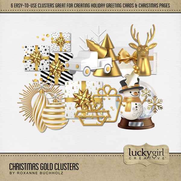 Add these beautiful holiday clusters by Lucky Girl Creative digital art to all your digital scrapbooking pages to easily create memorable holiday greeting cards, seasonal decor, and Christmas pages. This kit is included in the Christmas Clusters 2 Bundle.