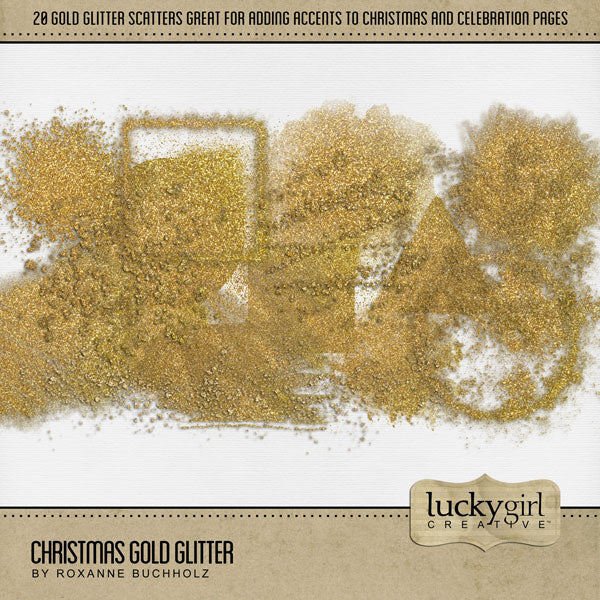 Accent your digital scrapbook pages with elegant gold glitter scatters by Lucky Girl Creative. These digital art embellishments are great for all your Christmas, New Year, anniversary, and birthday projects. Wonderful for weddings, too!