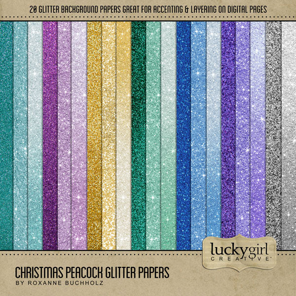 Christmas Peacock Glitter Papers Digital Scrapbook Kit