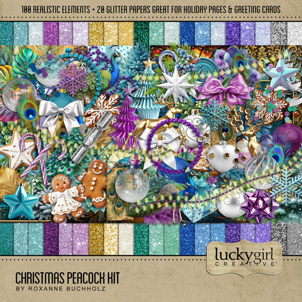 Christmas Peacock Digital Scrapbook Kit