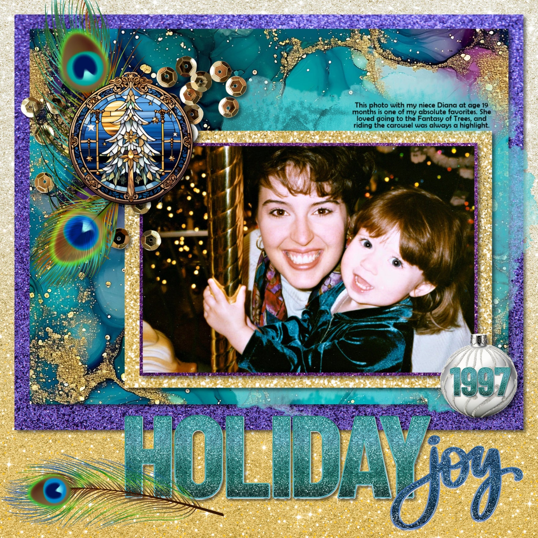 Christmas Peacock Glitter Papers Digital Scrapbook Kit