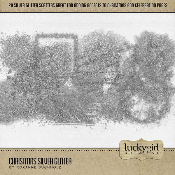 Accent your digital scrapbook pages with elegant silver glitter scatters by Lucky Girl Creative. These digital art embellishments are great for all your Christmas, New Year, anniversary, and birthday projects. Wonderful for weddings, too!
