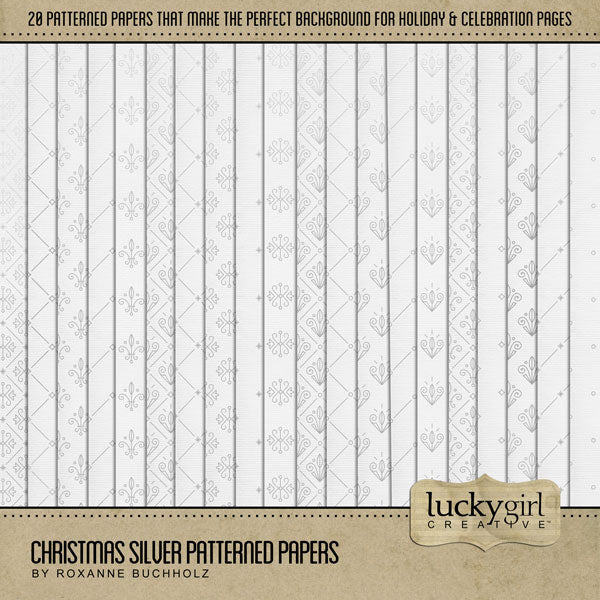 Accent your digital scrapbook pages with these elegant patterned background papers by Lucky Girl Creative. These digital art papers are great for all your Christmas, New Year, anniversary, and birthday projects. Wonderful for weddings, too!