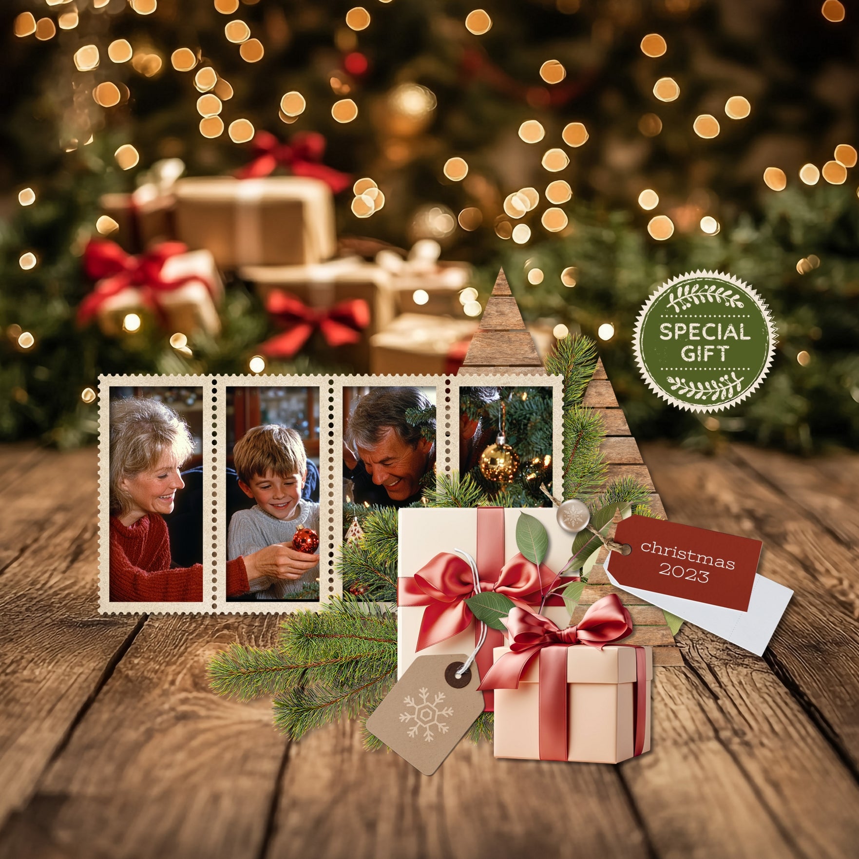 With red and green sparkling bokeh lights, glitter, paneled wood, twinkling lights, and watercolor plaid, this digital scrapbooking paper bundle by Lucky Girl Creative digital art offers 100 perfect backdrops to tell your Christmas story.