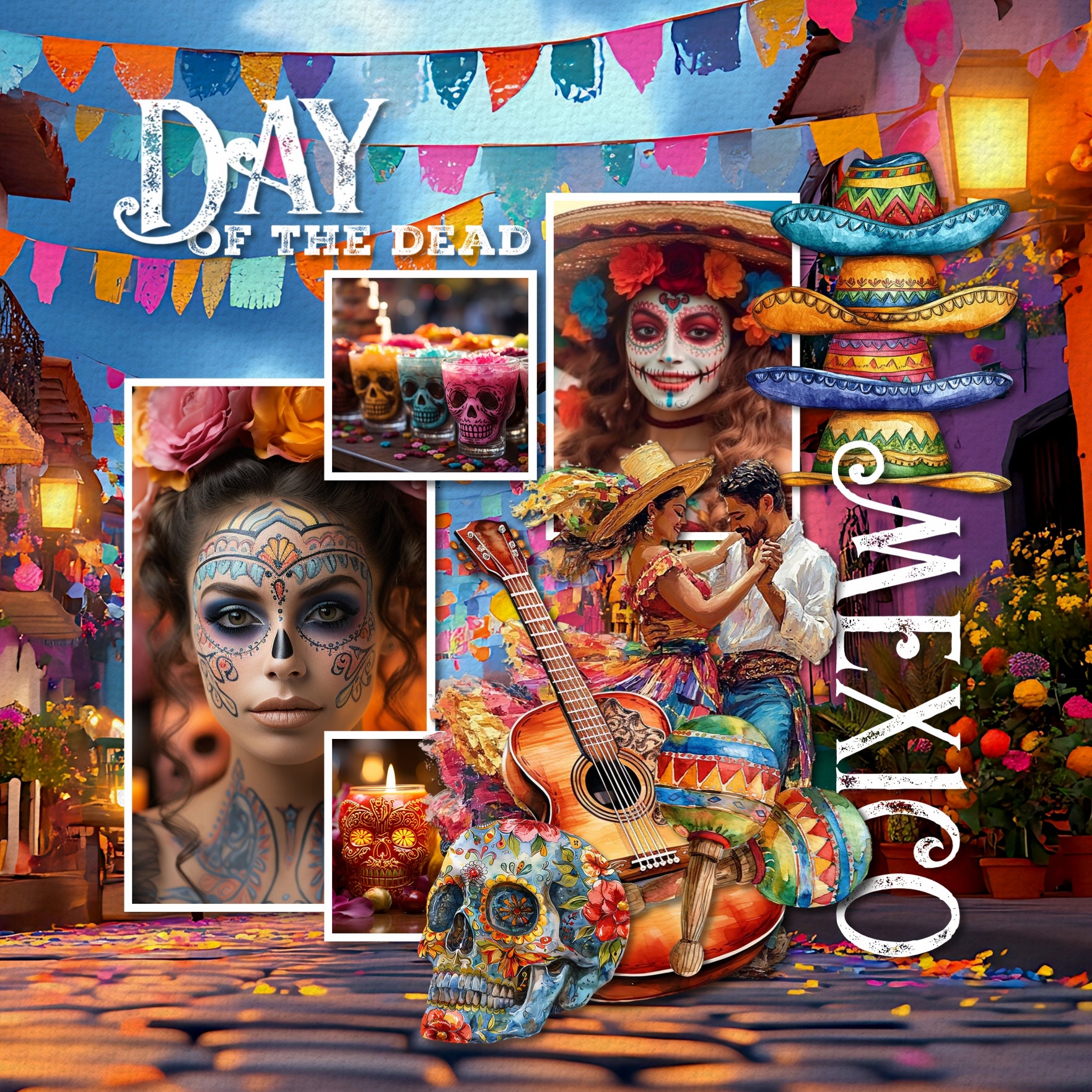 Add these beautiful watercolor embellishments, papers, frames, and clusters by Lucky Girl Creative digital art to all your digital scrapbooking pages to help you celebrate Cinco De Mayo, Taco Tuesday, and the Day of the Dead with style! Great for vacations to Mexico, Arizona, New Mexico, and Texas, too! Embellishments include Chihuahua dog, arch, cactus, succulent, cactus flower, sombrero, candles, cookies, cat, dog, dancers, gift box, sign, beer bottle, beer, cocktail, drink, margarita, tequila, and more.