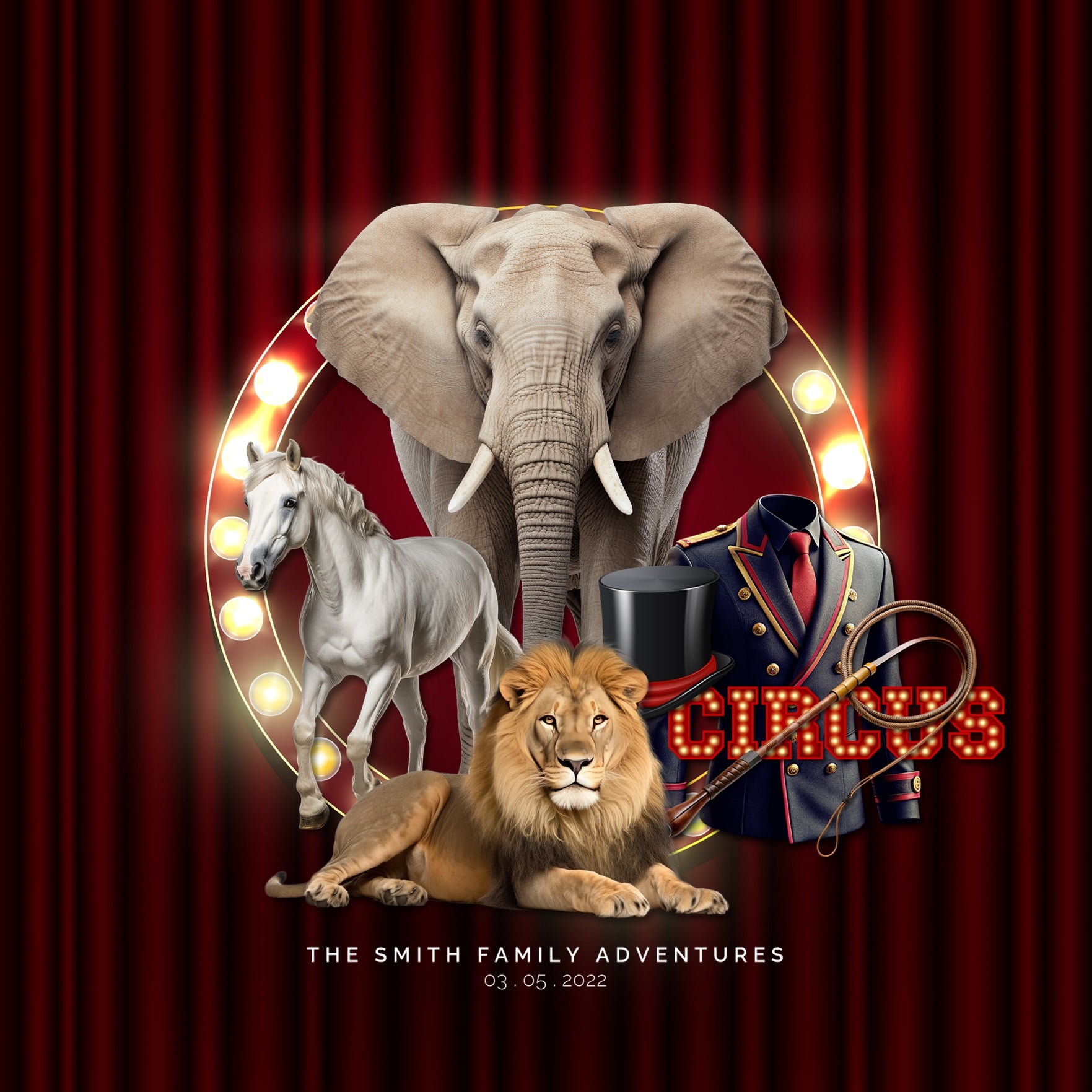 The circus is in town! Have fun celebrating your latest circus and carnival adventures with this digital scrapbooking kit by Lucky Girl Creative digital art filled with realistic animals, 3-ring circus acts, and more! Embellishments include animals, bear, cheetah, elephant, horse, lion, lioness, monkey, chimpanzee, white tiger, tiger, zebra, balance board, ball, balloon animal, bleachers, grandstands, ringmaster, BMX bike, bicycle, bowler hat, cannon, sign, Chinese drum, aerial, highwire, clown, and more.
