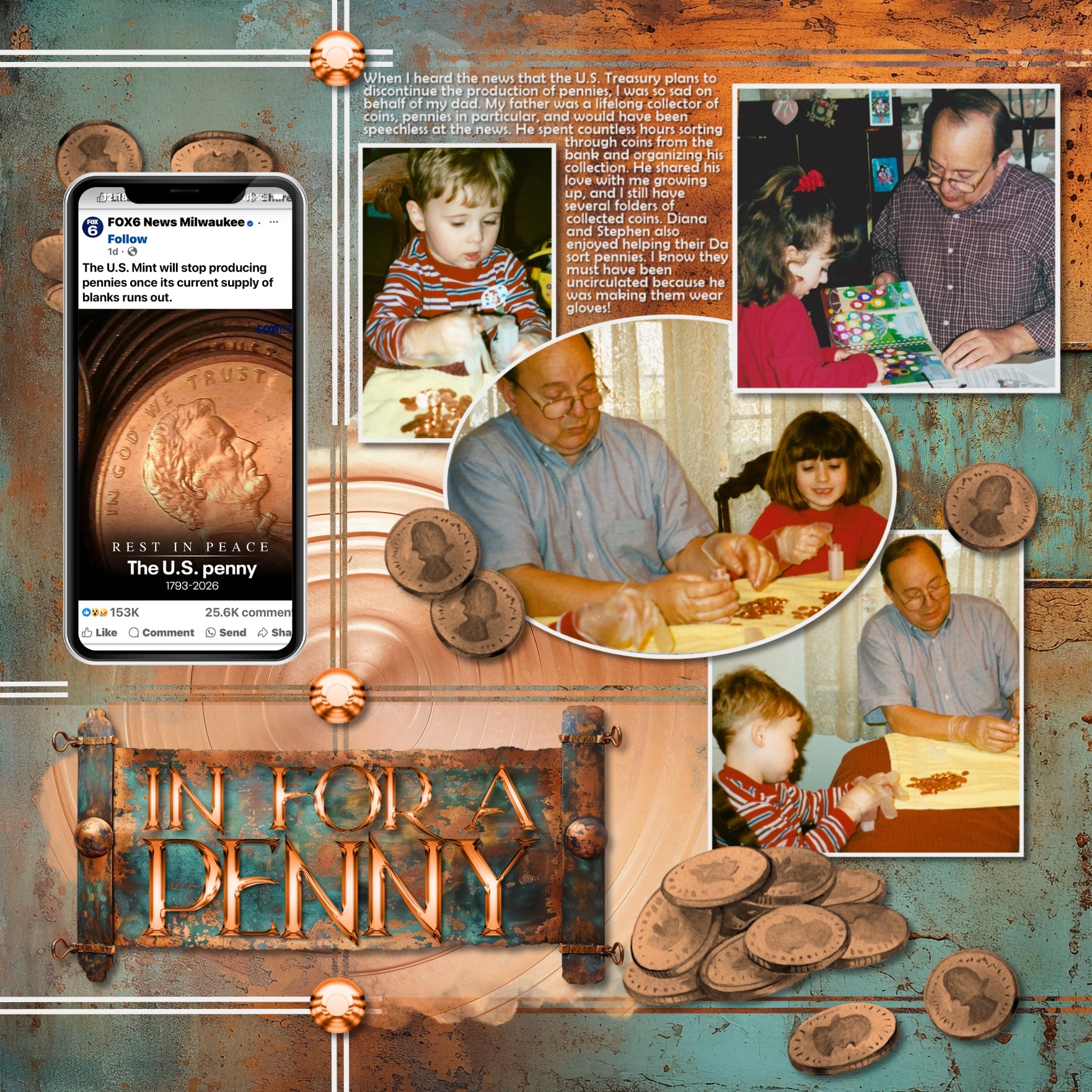 Right on trend for the fall and autumn season, this digital scrapbooking collection in copper and patina by Lucky Girl Creative digital art will accent your pages perfectly. Great for historic sites and genealogy, too!