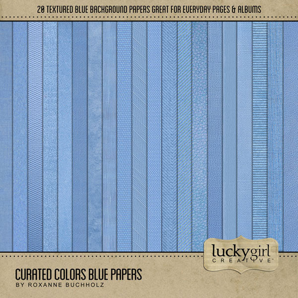 Collect the entire series of Curated Colors! Access your digital art in easy-to-use coordinated color palettes. Add these rainbow textured backgrounds by Lucky Girl Creative digital art to all your digital scrapbooking pages and mix-and-match them on various projects throughout the year! This kit is included in the Curated Colors Blue Bundle and the Curated Colors Blue Kit.