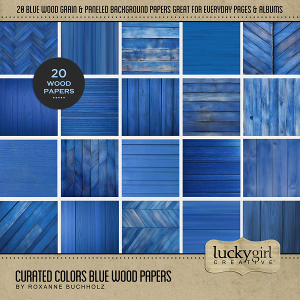 Collect the entire series of Curated Colors! Access your digital art in easy-to-use coordinated color palettes. Add these blue wood grain backgrounds by Lucky Girl Creative digital art to all your digital scrapbooking pages and mix-and-match them on various projects throughout the year! This kit is included in the Curated Colors Blue Bundle.