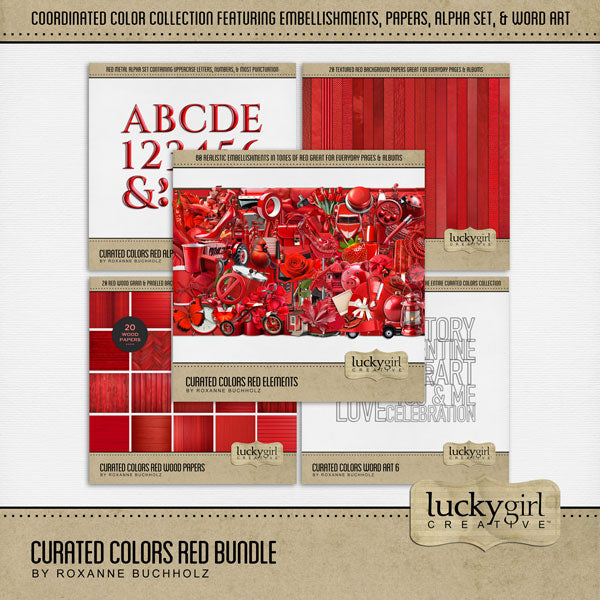 Curated Colors Red Wood Papers Digital Scrapbook Kit