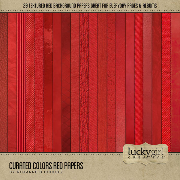 Collect the entire series of Curated Colors by Lucky Girl Creative digital art! Access your digital art in easy-to-use coordinated color palettes. Add these red backgrounds to all your digital scrapbooking pages and mix-and-match them on various projects throughout the year! This kit is included in the Curated Colors Red Bundle and the Curated Colors Red Kit.