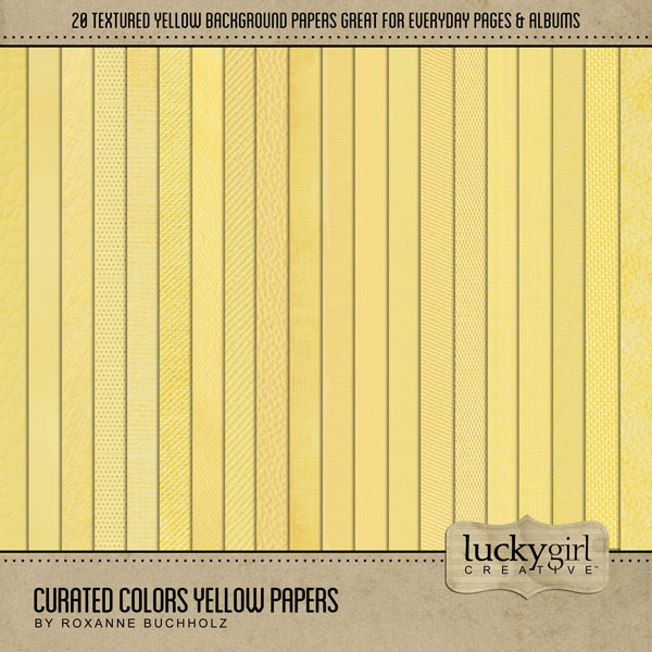 Collect the entire series of Curated Colors by Lucky Girl Creative digital art! Access your digital art in easy-to-use coordinated color palettes. Add these yellow textured backgrounds to all your digital scrapbooking pages and mix-and-match them on various projects throughout the year! This kit is included in the Curated Colors Yellow Bundle and the Curated Colors Yellow Kit.