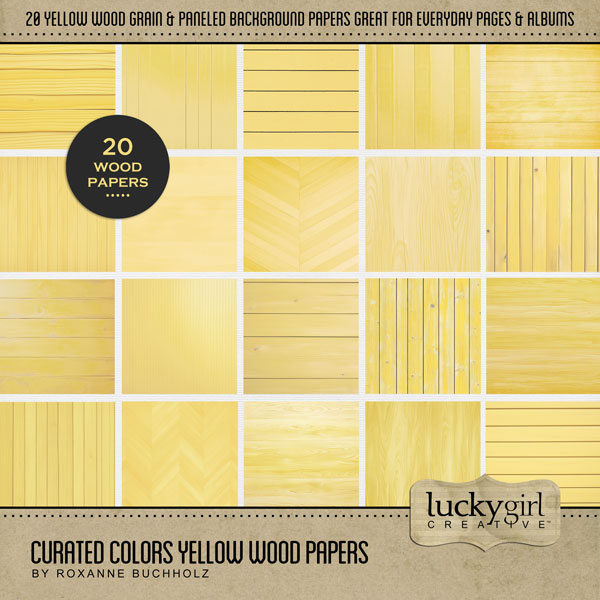 Collect the entire series of Curated Colors by Lucky Girl Creative digital art! Access your digital art in easy-to-use coordinated color palettes. Add these yellow wood grain backgrounds to all your digital scrapbooking pages and mix-and-match them on various projects throughout the year! This kit is included in the Curated Colors Yellow Bundle.