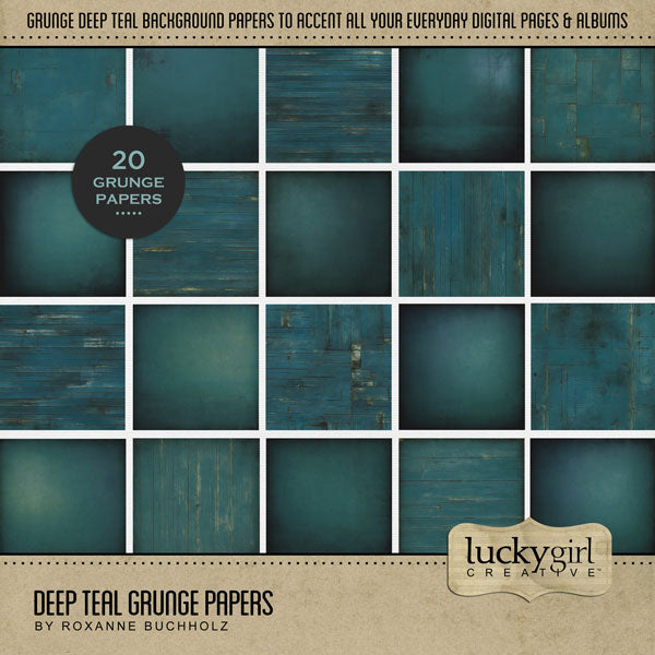 Accent your traditional seasonal pages with these dark teal textured and grunge papers by Lucky Girl Creative digital art for digital scrapbooking. Great for winter, beach, ocean, and everyday pages, too! This kit is included in the Winter Season Papers Bundle.