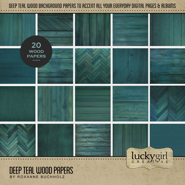 Accent your traditional seasonal pages with these dark teal wood grain papers by Lucky Girl Creative digital art for digital scrapbooking. Great for winter, beach, ocean, and everyday pages, too! This kit is included in the Winter Season Papers Bundle.