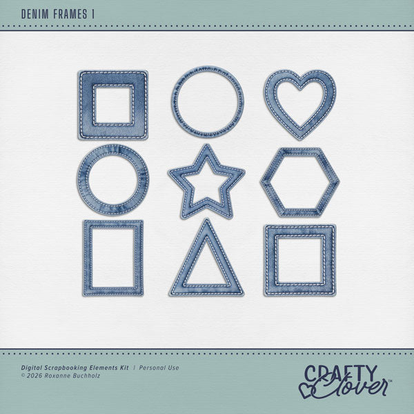 Designed for everyday use, these denim frames by Crafty Clover will add a touch of fun to all your digital scrapbooking pages as you use them over and over again. This kit is NOT included in any bundle.