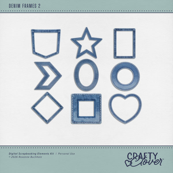 Designed for everyday use, these denim frames by Crafty Clover will add a touch of fun to all your digital scrapbooking pages as you use them over and over again. This kit is NOT included in any bundle.