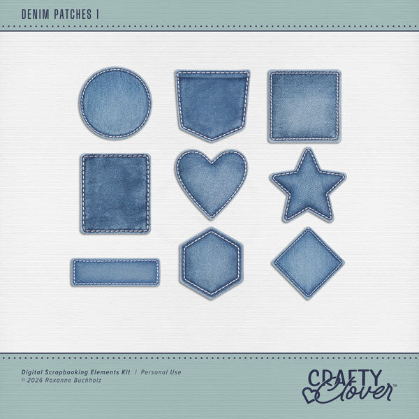 Designed for everyday use, these denim patches by Crafty Clover will add a touch of fun to all your digital scrapbooking pages as you use them over and over again. This kit is NOT included in any bundle.