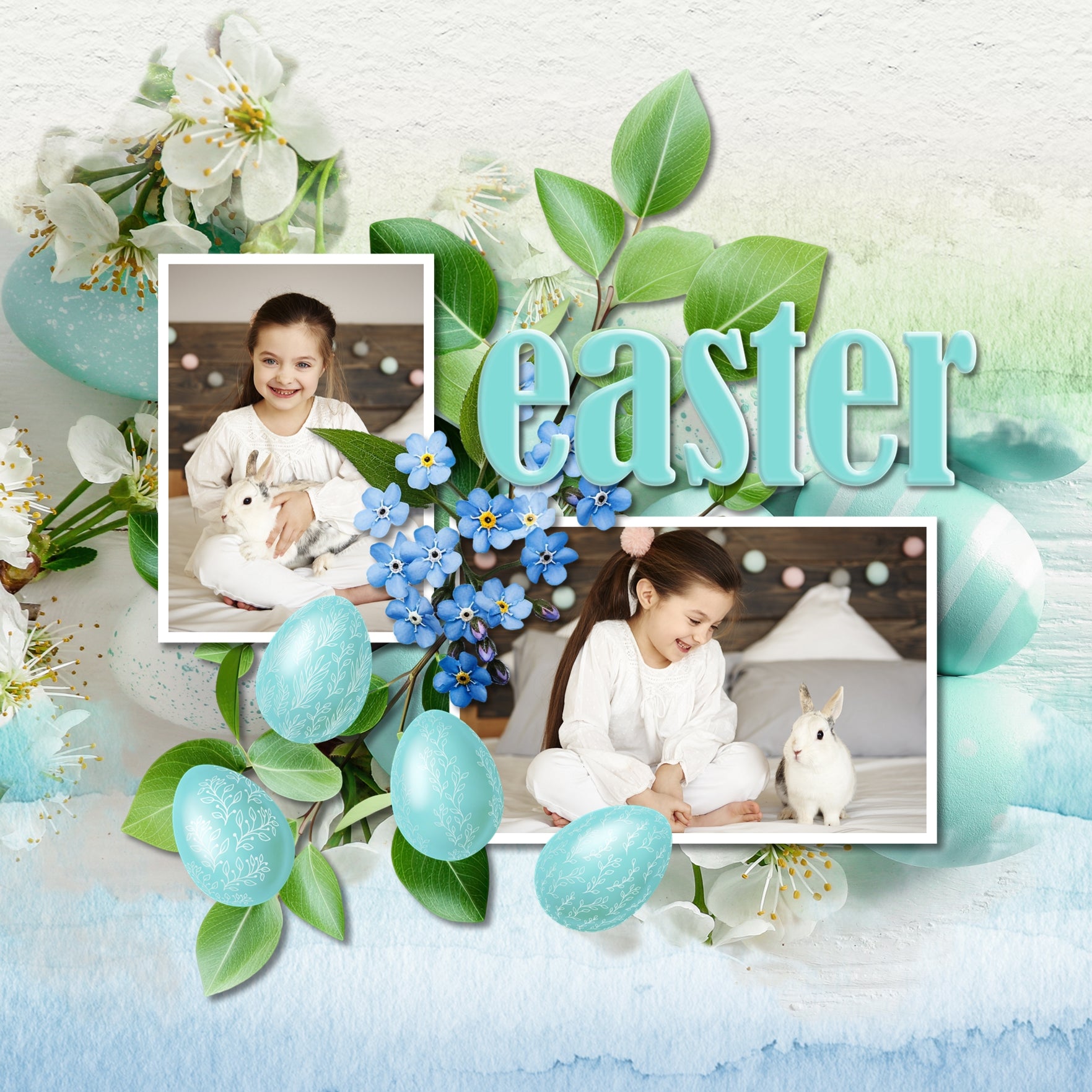 These fun and bright realistic digital scrapbooking embellishments, watercolor papers, word art pieces, masked overlays, and vintage Easter ephemera by Lucky Girl Creative digital art are perfect for all your Easter, spring, and flower garden pages. Imagine the cute Easter Egg Hunt and Easter Bunny pages you could make!