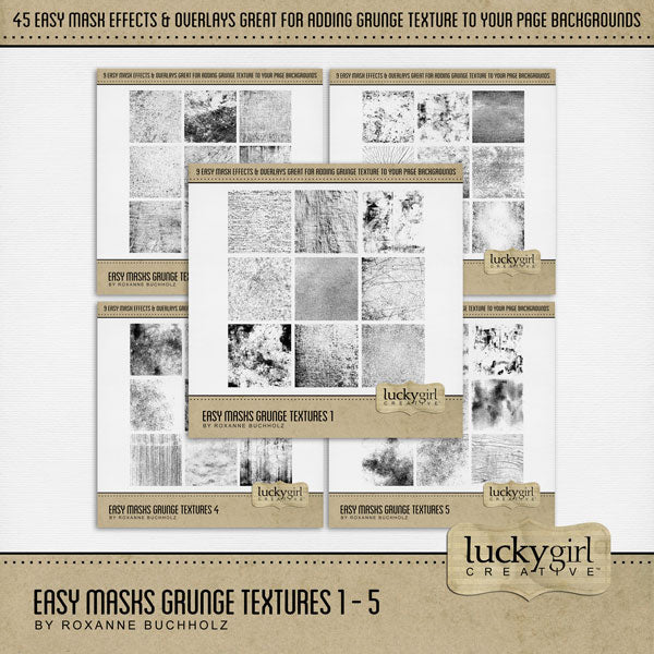 With 45 unique grunge textures, these digital art designs by Lucky Girl Creative can be used as is, filled with paper, colorized, or used as Blend Effects. Now you can design your own backgrounds! Make subtle or bold - the choice is yours!