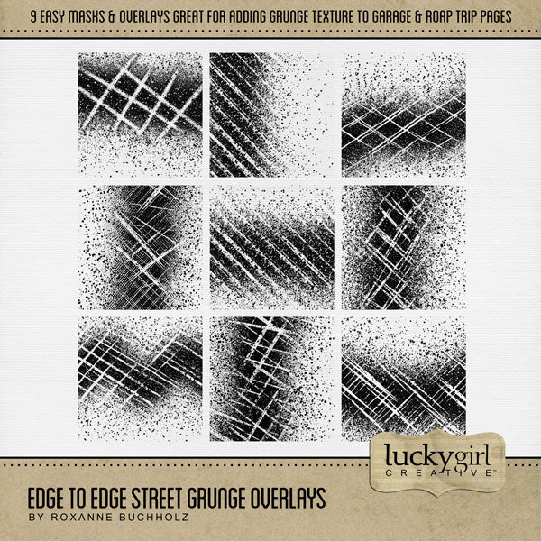 These semi-transparent grunge overlays by Lucky Girl Creative digital art are the perfect addition to any of your garage and racing digital scrapbooking pages. Create unique background papers! TIP: Try layering multiple overlays for a custom look! This kit is included in the Garage Bundle.