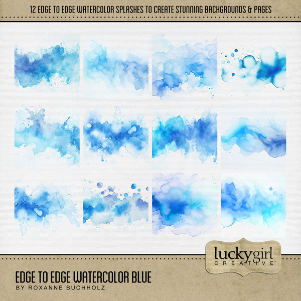 Add a fun splash of color to your digital scrapbooking background papers. With transparent edges, these 12" wide watercolor wave overlays by Lucky Girl Creative digital art blend seamlessly into any background paper and make the perfect backdrop for all travel, vacation, and summer pages. This kit is included in the Edge to Edge Watercolor Bundle.