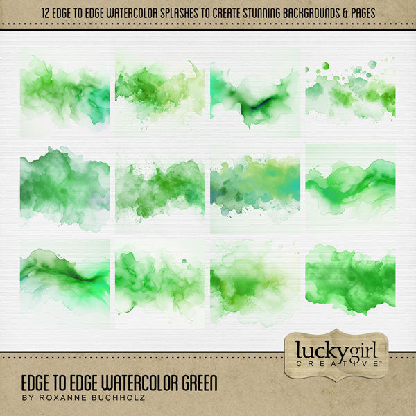 Add a fun splash of color to your digital scrapbooking background papers. With transparent edges, these 12" wide watercolor wave overlays by Lucky Girl Creative digital art blend seamlessly into any background paper and make the perfect backdrop for all travel, vacation, and summer pages. This kit is included in the Edge to Edge Watercolor Bundle.