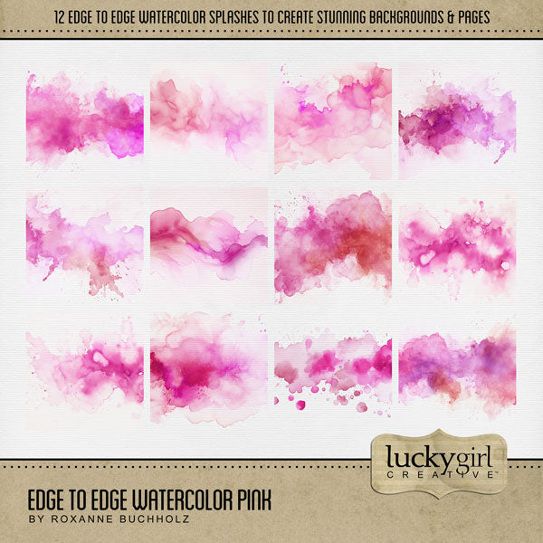 Add a fun splash of color to your digital scrapbooking background papers. With transparent edges, these 12" wide watercolor wave overlays by Lucky Girl Creative digital art blend seamlessly into any background paper and make the perfect backdrop for all travel, vacation, and summer pages. This kit is included in the Edge to Edge Watercolor Bundle.