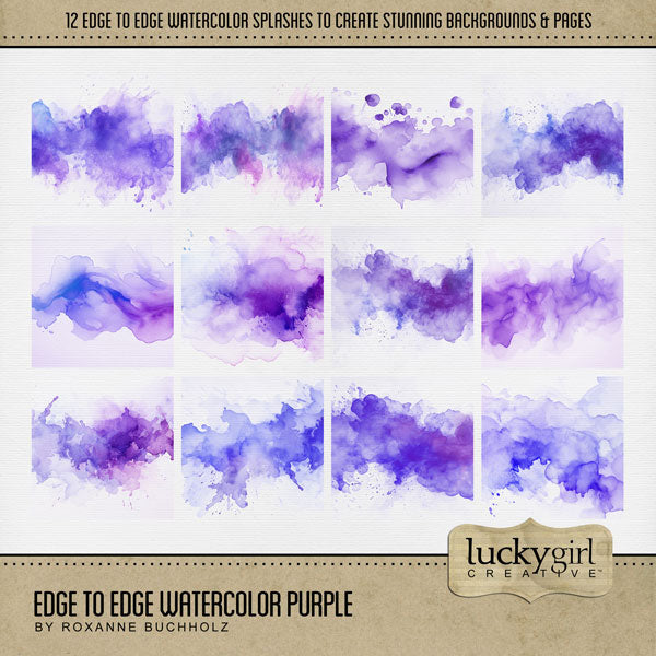 Add a fun splash of color to your digital scrapbooking background papers. With transparent edges, these 12" wide watercolor wave overlays by Lucky Girl Creative digital art blend seamlessly into any background paper and make the perfect backdrop for all travel, vacation, and summer pages. This kit is included in the Edge to Edge Watercolor Bundle.