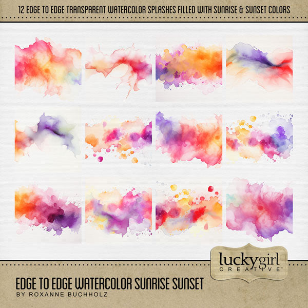 Add a fun splash of color to your digital background papers. With transparent edges, these 12" wide watercolor wave overlays by Lucky Girl Creative digital art for digital scrapbooking blend seamlessly into any background paper and make the perfect backdrop for all travel, vacation, and summer pages. This kit is NOT included in any bundle.