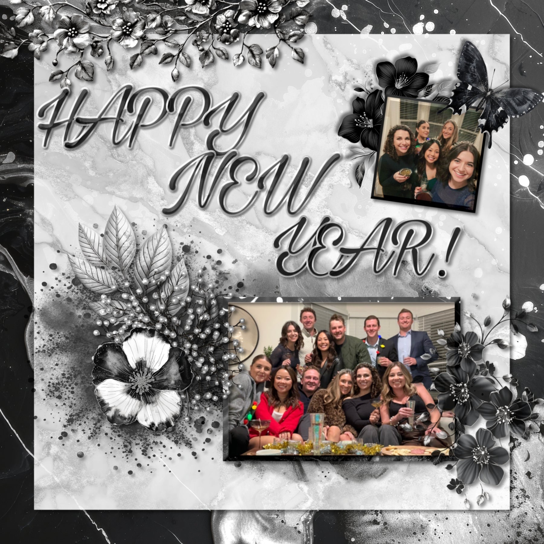 Celebrate all the special occasions in life with this beautiful bundle of black and silver embellishments, papers, and script alpha set by Lucky Girl Creative digital art. Great for wedding, anniversary, birthday, prom, black tie events, graduation, and more. Embellishments include a variety of flowers and black and silver scatters of stardust glitter. Papers include black and silver plus white and silver marble papers. Alpha is a beautiful black and silver script.