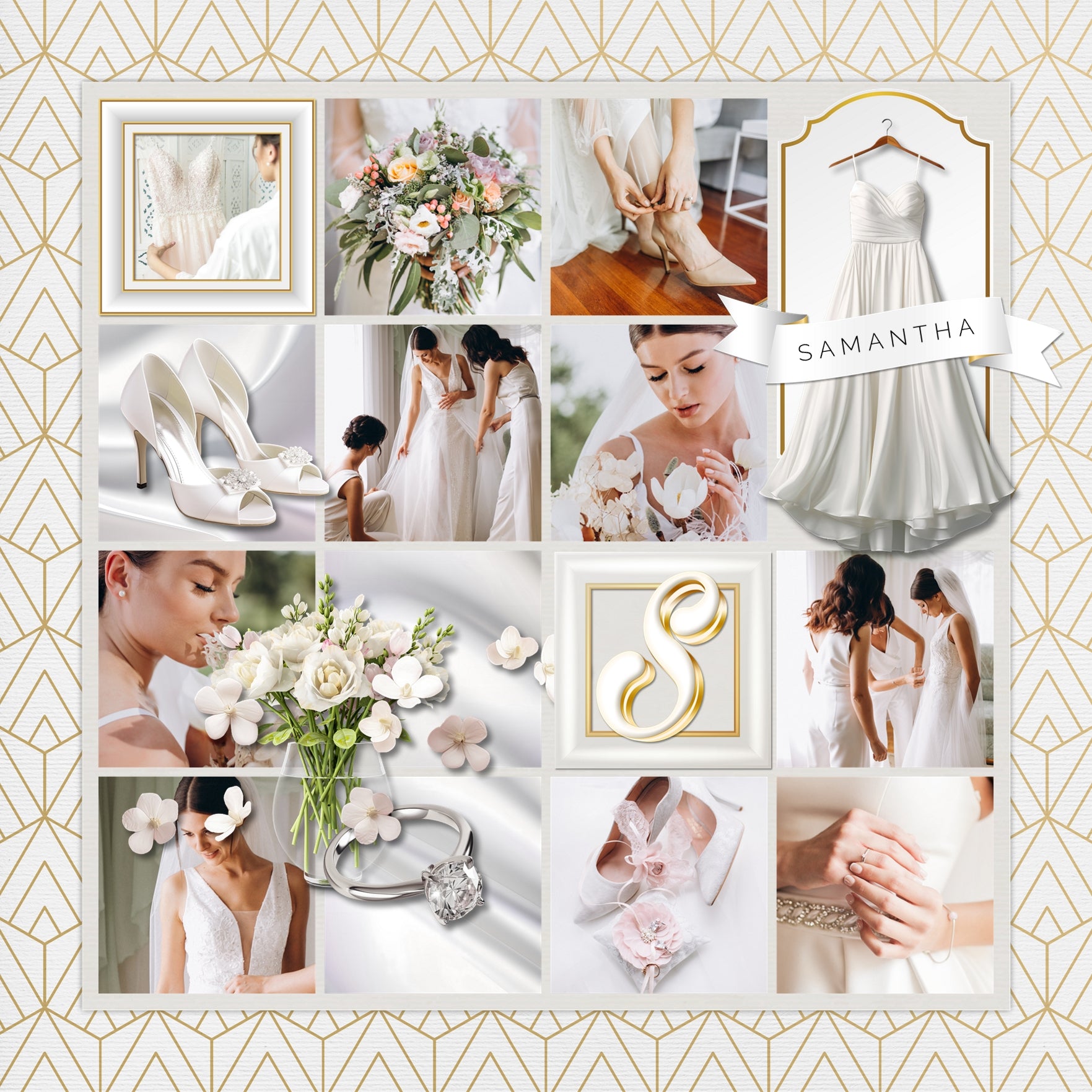 Accent your special occasions, as well as everyday pages, with these beautiful and versatile gold and white embellishments, patterned background papers, and script alpha set by Lucky Girl Creative digital art for digital scrapbooking. Great for New Year, wedding, graduation, birthday, anniversary, prom and other black tie events.