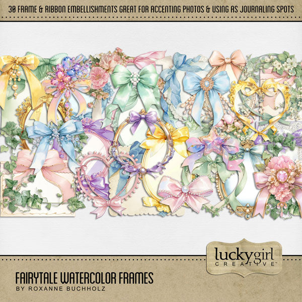 Capture the fairytale moments of childhood with these beautiful, watercolor picture frames by Lucky Girl Creative digital art. Great for little girls and Mother's Day! This kit is included in the Fairytale Watercolor Bundle.