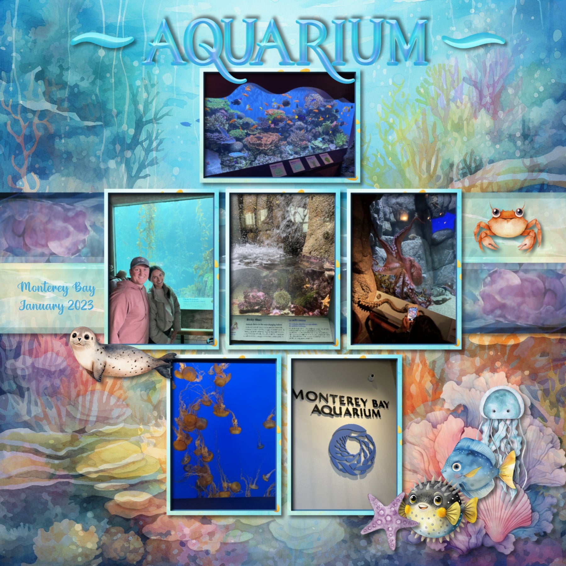 Capture the fairytale moments of childhood with these easy-to-use beautiful, watercolor under the sea fantasy embellishments, papers, clusters, and water alpha set by Lucky Girl Creative digital art for digital scrapbooking. Great for little girls and vacations to the beach, ocean, and seaside. Great for little girls and vacations to the beach, ocean, and seaside. Fairy tale embellishments include seagull, crab, dolphin, fish, puffer fish, jellyfish, lobster, octopus, sea turtle, seahorse, seal, shark