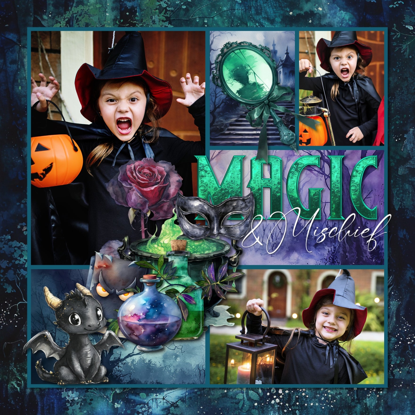 Capture the fairytale moments of childhood with this watercolor fantasy bundle by Lucky Girl Creative digital art filled with fantasy fairytale villain embellishments, clusters, papers, and magical alpha set - great for Halloween digital scrapbooking pages! Fairy tale embellishments include crow, blackbird, cat, goat, octopus, owl, snake, black swan, apple, banshee, book, candelabra, candle, cape, castle, cauldron, black cloud, crown, cross, crypt, crystal ball, crystals, curtain, drapes, gothic door